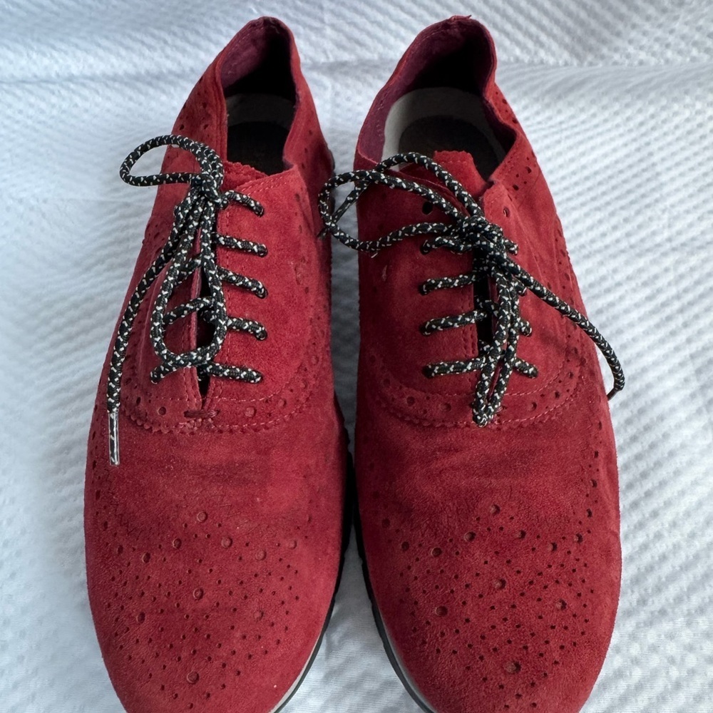 Cole Haan Red Suede Oxford Shoes - Picture 2 of 6